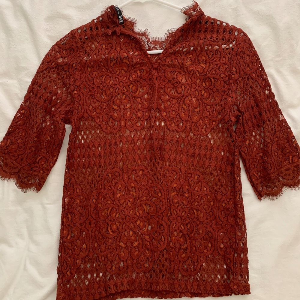 Zara - Copper Brown Lace Top